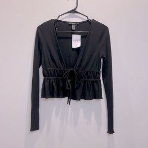 Forever 21 Tie Front Black Long Sleeve Crop Top
